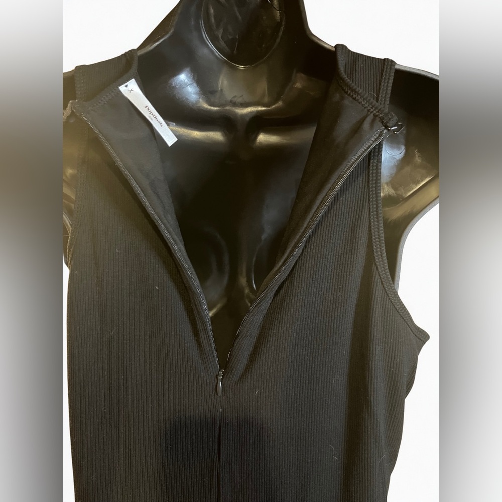 Popilush Black Ribbed Sleeveless Bodycon Dress Built In Shape Wear - Picture 3 of 5